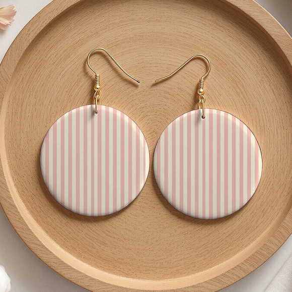 Chic Pink and Gold Striped Earrings - Picture 2 of 2
